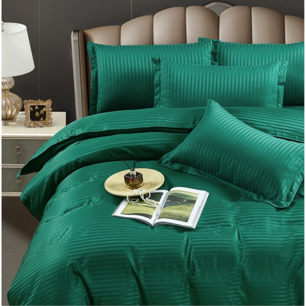 Lenjerie single (o persoana) Damasc Finet 4 piese Verde - imagine 3