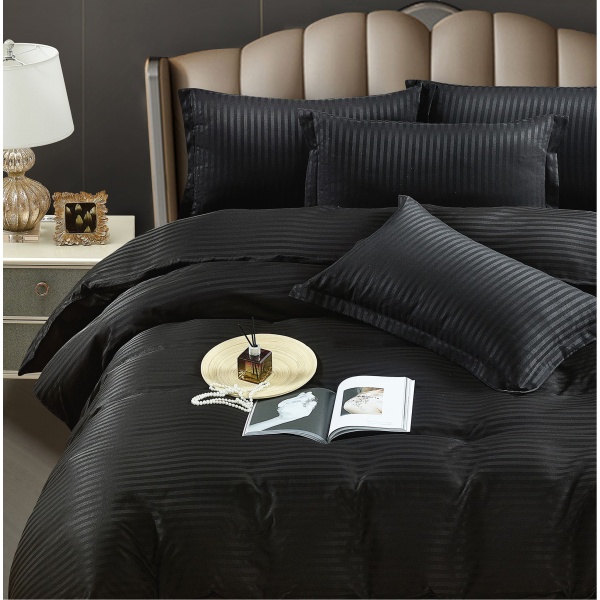Lenjerie single (o persoana) Damasc Finet 4 piese Negru - imagine 2