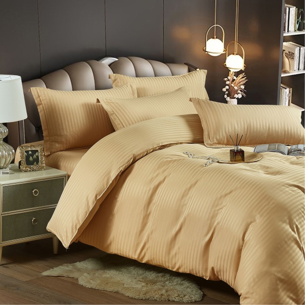 Lenjerie single (o persoana) Damasc Finet 4 piese Cappuccino - imagine 3
