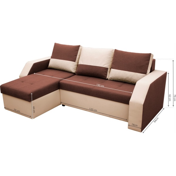 Coltar extensibil Madrid, 226x145x79 cm, 2 lazi depozitare, Reversibil, Maro/Bej - imagine 2