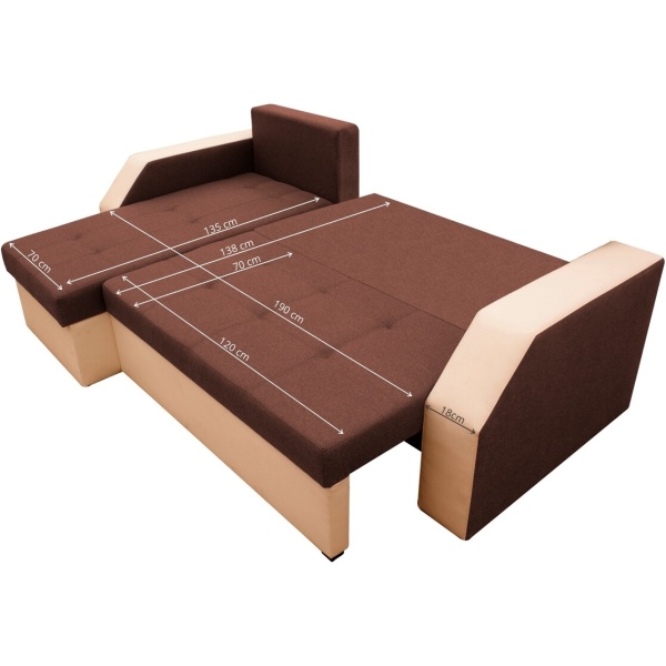 Coltar extensibil Madrid, 226x145x79 cm, 2 lazi depozitare, Reversibil, Maro/Bej - imagine 3