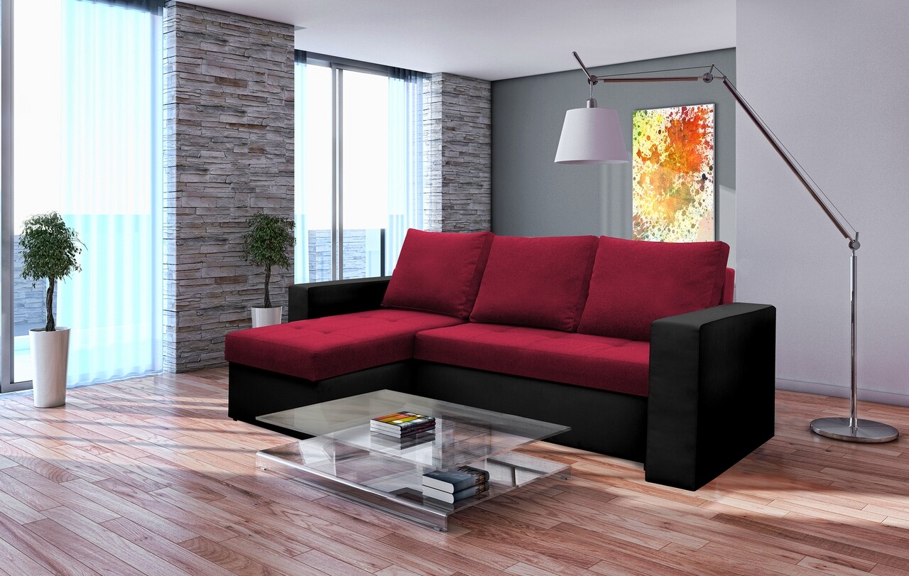 l-coltar-extensibil-toledo-226x145x79-cm-2-lazi-depozitare-reversibil-rosunegru Coltar extensibil Toledo, 226x145x79 cm, 2 lazi depozitare, Reversibil, Rosu/Negru - imagine 1