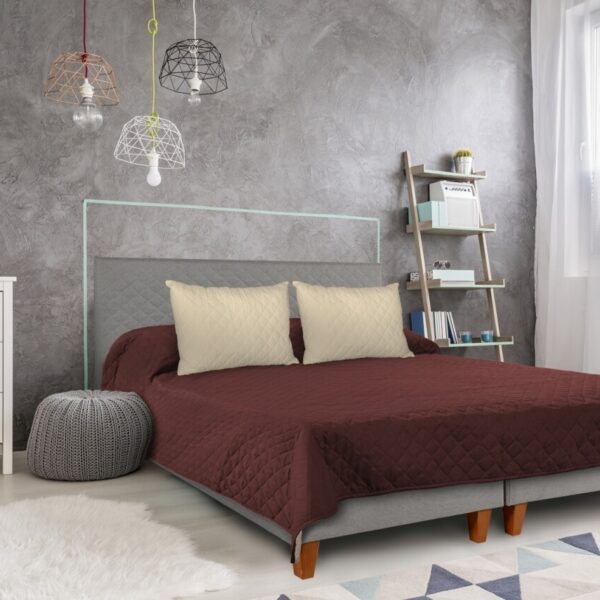 Cuvertura Double Face Alcam, 210 x 220 cm 100% microfibra, ciocolata/crem