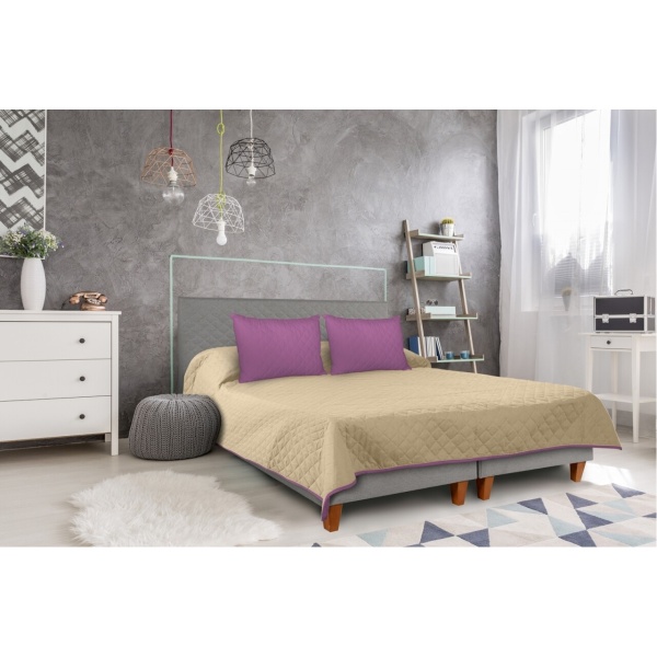 Cuvertura Double Face Alcam, 210 x 220 cm 100% microfibra, mov/crem - imagine 2