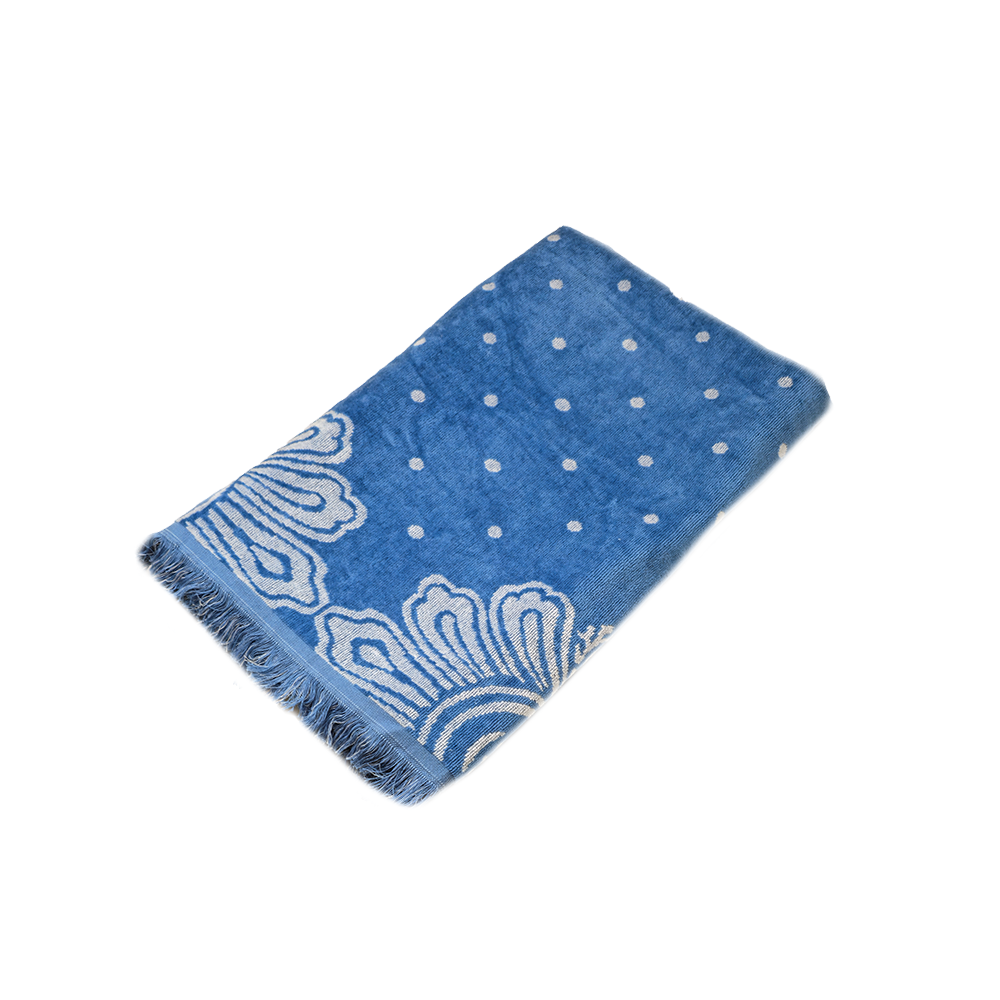 albastru-ciucuri Prosop plaja 90x170 cm 100% bumbac Albastru ciucuri - imagine 1