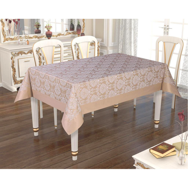 Față de masă 160x200 cm Jaquard Damasc cu imprimeu tesut Cappuccino