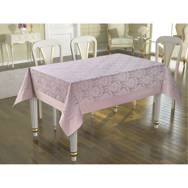 Față de masă 160x200 cm Jaquard Damasc cu imprimeu tesut Roz