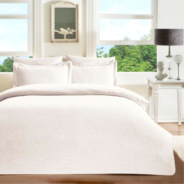 Lenjerie King Size TAC bumbac satinat Jacquard Deluxe Leo Ecru