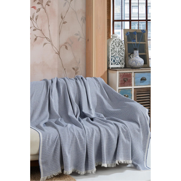 Pled bumbac de canapea 170x210 cm bleu v3