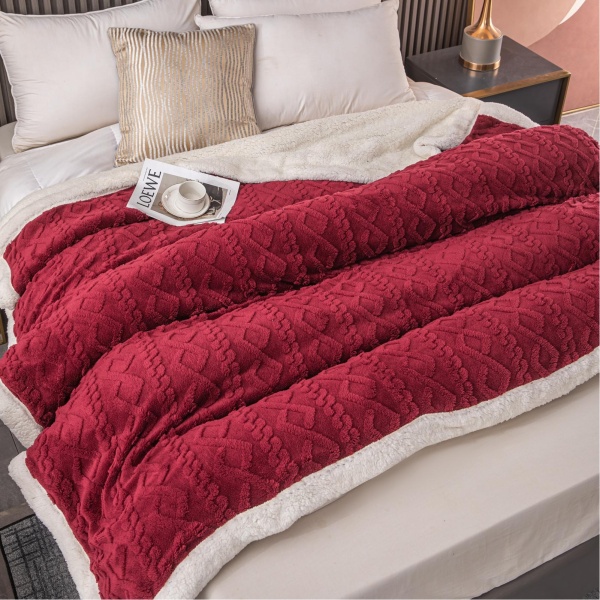 Patura Cocolino cu blanita 200×230 cm Tricotaj JPCT-Rosu - imagine 3