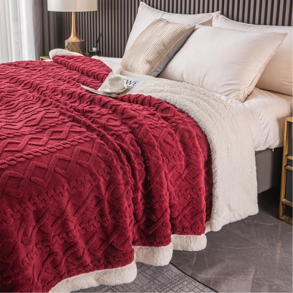 Patura Cocolino cu blanita 200×230 cm Tricotaj JPCT-Rosu - imagine 2