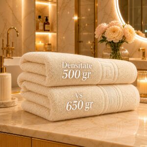 Prosop Pufos de Lux 70×130cm, 100% Bumbac Pieptanat, Zero Twist, 650 g/mp-Ivory Diferente 500gr vs 650 gr
