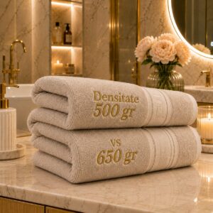 Set 2 Prosoape Pufoase de Lux 70×130cm, 100% Bumbac Pieptanat, Zero Twist, 650 g/mp-Cappuccino Diferente 500gr vs 650 gr