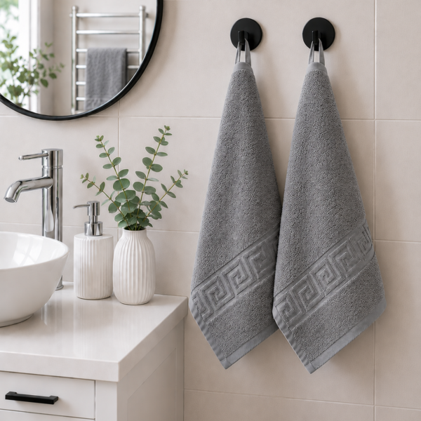 Prosop Bumbac 30×50cm Greek Border Grey 500 gr/mp