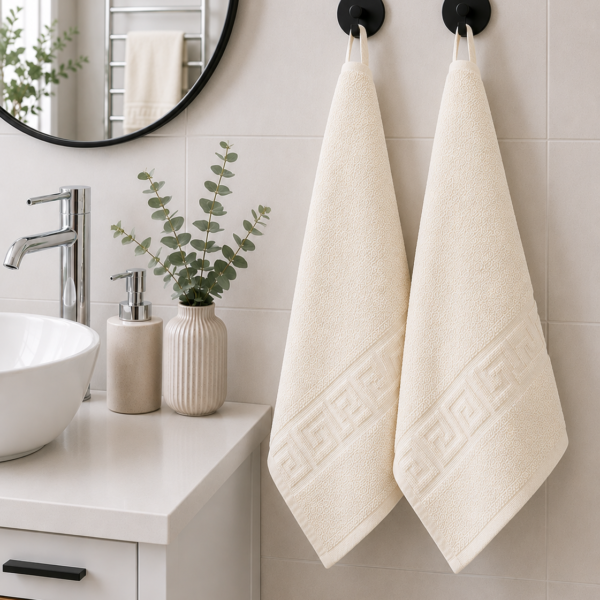 Prosop Bumbac 30×50cm Greek Border Ivory 500 gr/mp