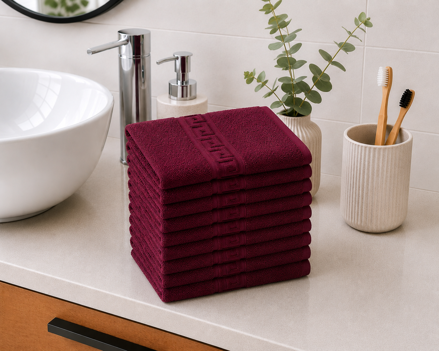 Set 10 Prosoape Bumbac Pieptanat, 30×50cm, 500gr/mp, Greek Border - Burgundy Set 10 Prosoape Bumbac Pieptanat, 30×50cm, 500gr/mp, Greek Border - Burgundy