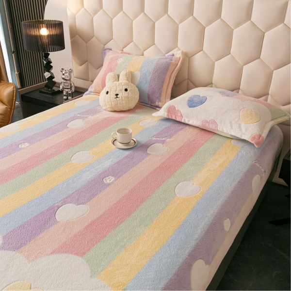Husă de Pat Cocolino – 3 Piese, Cearșaf cu Elastic+2 fete de perna-Rainbow - imagine 2