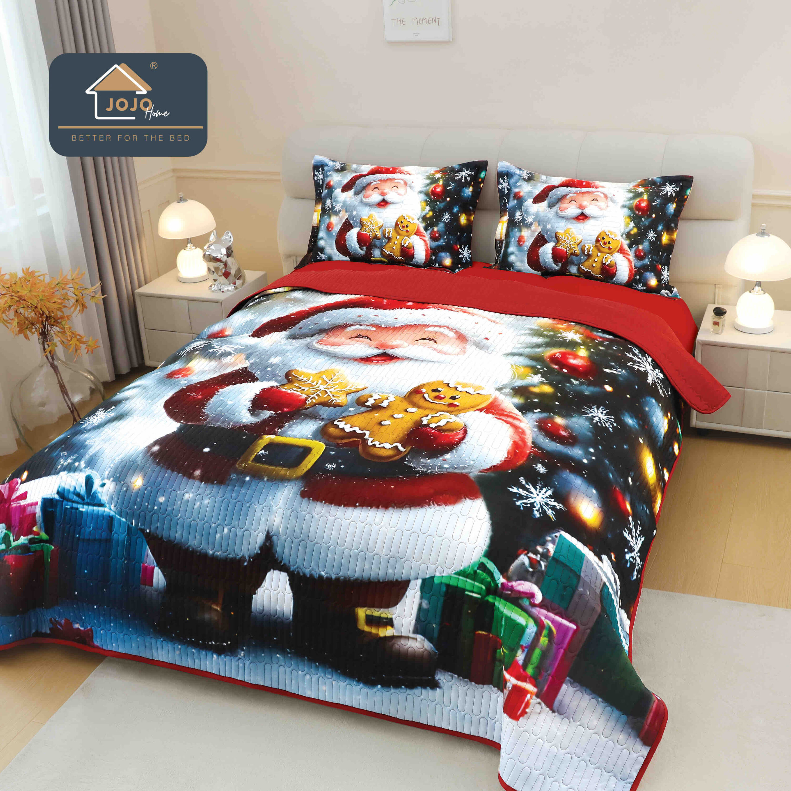 Set cuvertură Crăciun 5D cu 2 fețe de pernă, design festiv Set cuvertură Crăciun 5D cu 2 fețe de pernă, design festiv