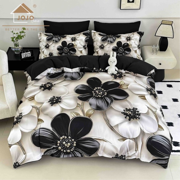 Lenjerie de Pat 6 Piese – Finet, Cearșaf cu Elastic, Imprimare Digitală 5D-Floral - imagine 3