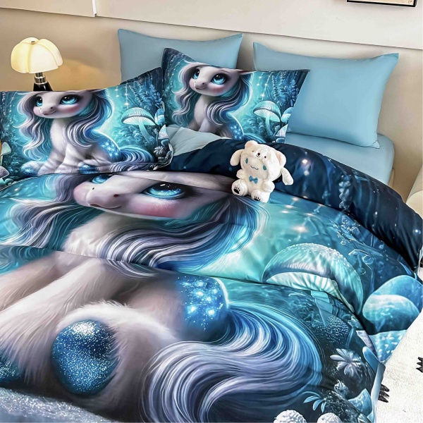 Lenjerie de Pat 6 Piese – Finet, Cearșaf cu Elastic, Imprimare Digitală 5D-Unicorn - imagine 3