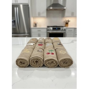 Prosop bucatarie brodat 30 x50 cm - Cappuccino