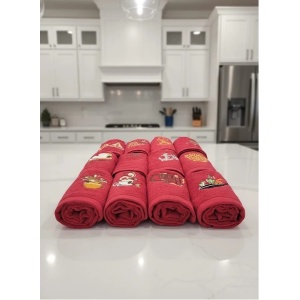 Set 12 Prosoape Roșii – Bumbac 100%, 30×50 cm, Brodate și Absorbante