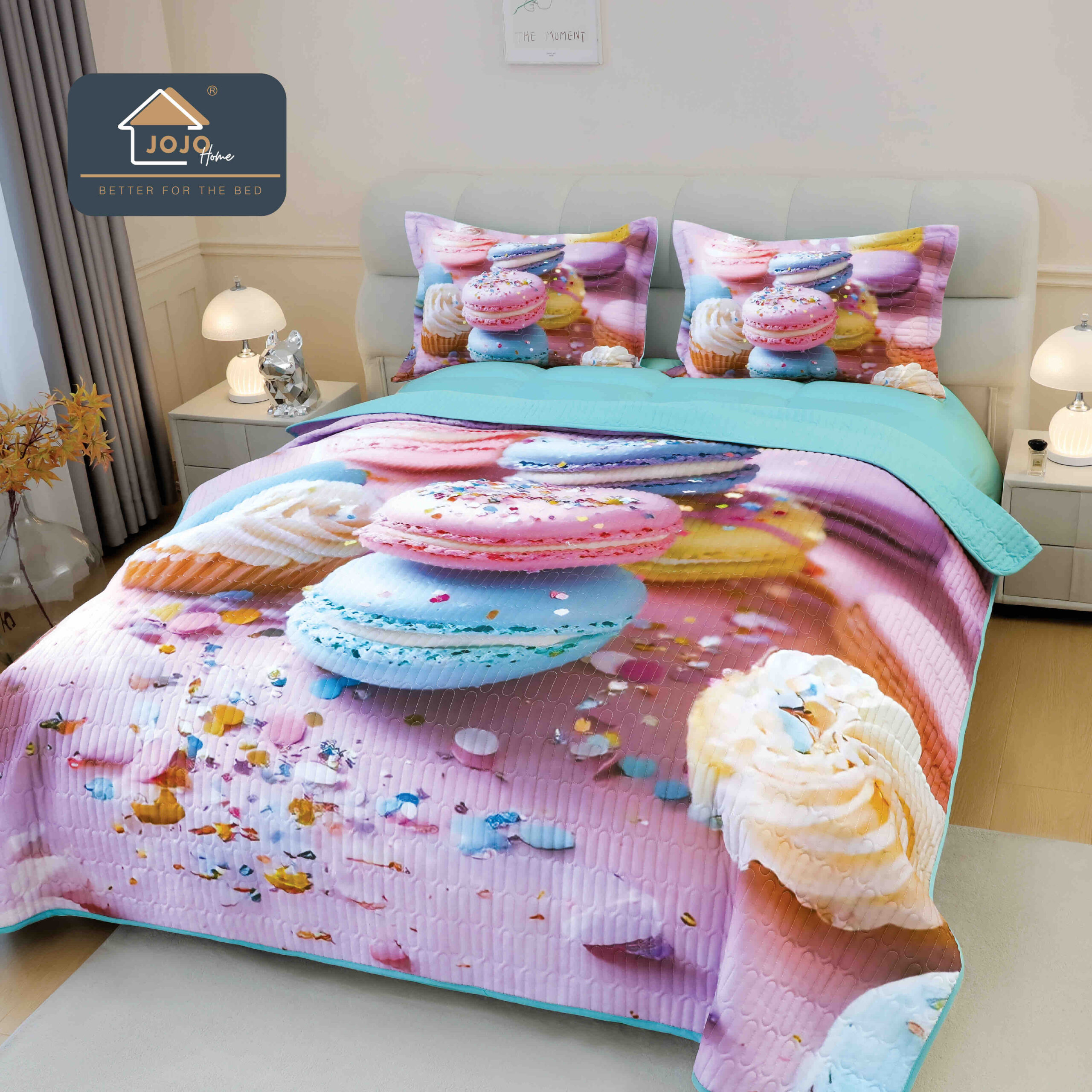 Set Cuvertură de Pat 5D + 2 Fețe de Pernă – 220×240cm-Macarons Set Cuvertură de Pat 5D + 2 Fețe de Pernă – 220×240cm-Macarons