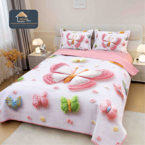 Set Cuvertură de Pat 5D + 2 Fețe de Pernă – 220×240cm-Fluturi