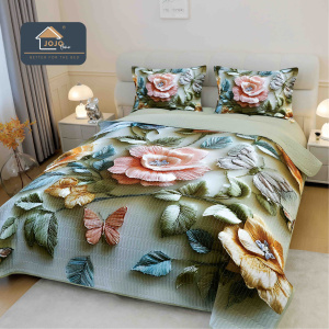 Set Cuvertură de Pat 5D + 2 Fețe de Pernă – 220×240cm-Flori