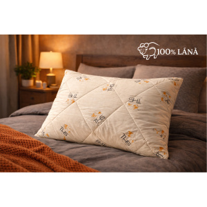 Pernă din Lână Merino Premium – 900 g | 50×70 cm | Crem