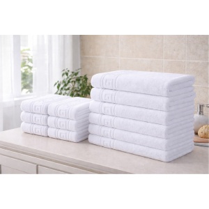 Acasa Set 12 Prosoape hoteliere,6-50x90cm+6-70x130 bumbac pakistanez 500 g/mp greek border