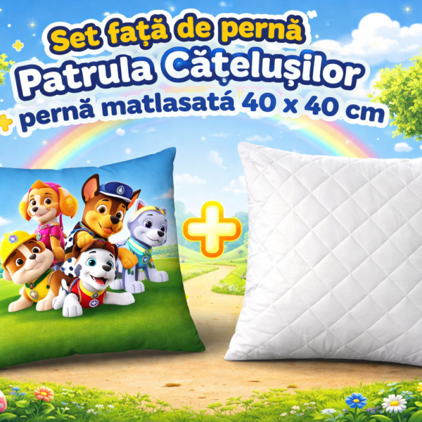 Set Față de pernă Patrula Catelusilor -licentiata + pernă matlasată 40×40 cm