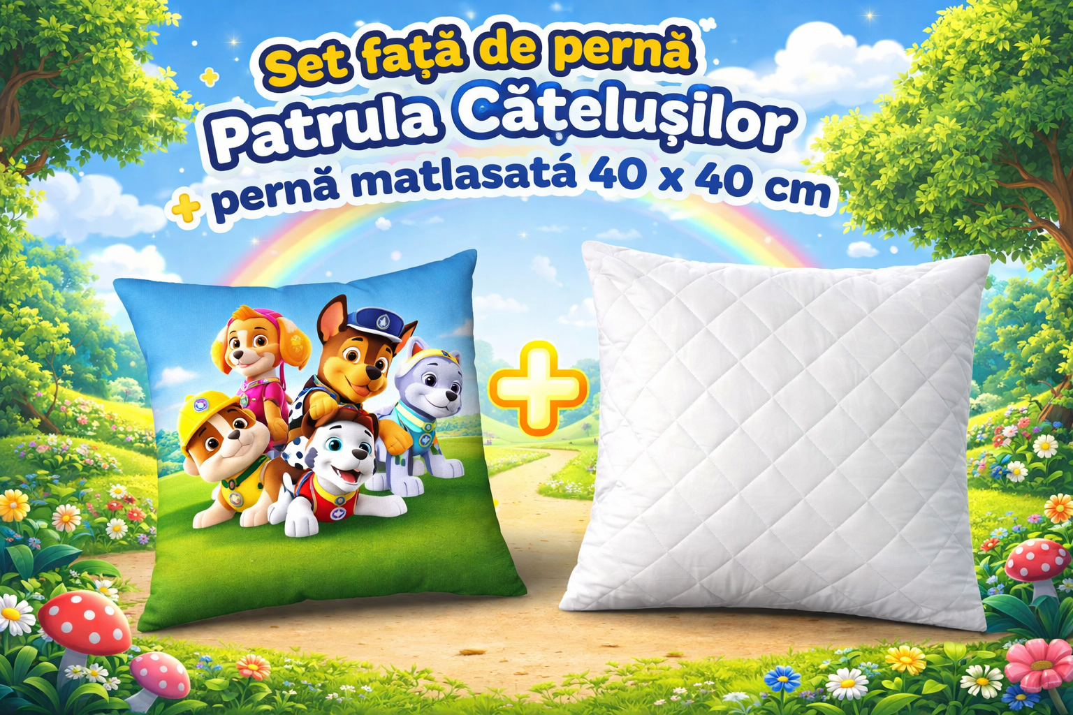 Set Față de pernă Patrula Catelusilor -licentiata + pernă matlasată 40×40 cm Set Față de pernă Patrula Catelusilor -licentiata + pernă matlasată 40×40 cm