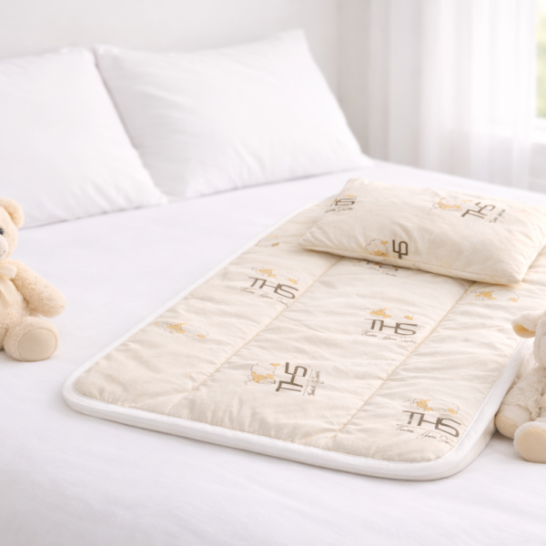 Set Lana Merino Îngrijire Bebeluș | Pernă 35x45 cm 250 g + Saltea Înfășat 50x70 cm | crem/oita