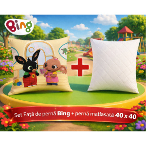 Set Față de pernă imprimata iepurasul Bing-licentiata + pernă matlasată 40×40 cm