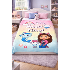 Pătură pentru copii Gabby's Dollhouse Meow Time 100x140 cm – pătură fleece moale, roz, pentru fete