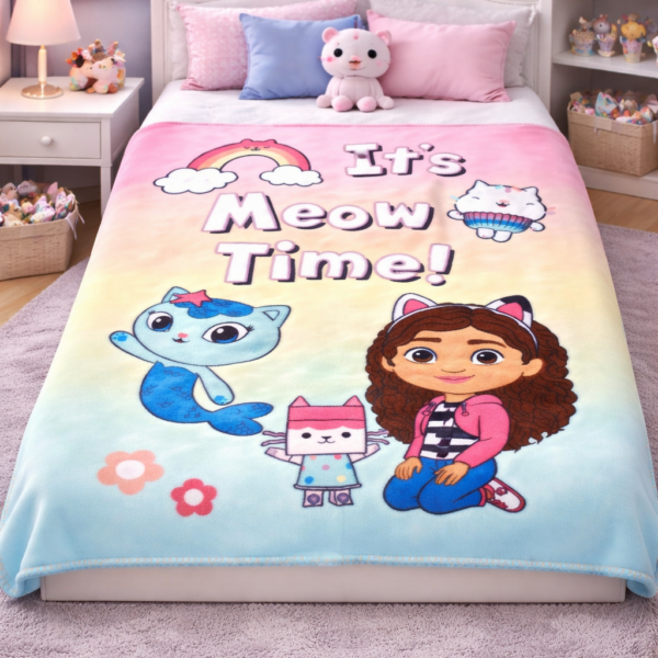 Pătură pentru copii Gabby's Dollhouse Meow Time 100x140 cm – pătură fleece moale, roz, pentru fete