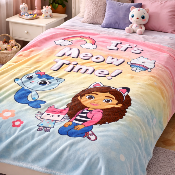 Pătură pentru copii Gabby's Dollhouse Meow Time 100x140 cm – pătură fleece moale, roz, pentru fete