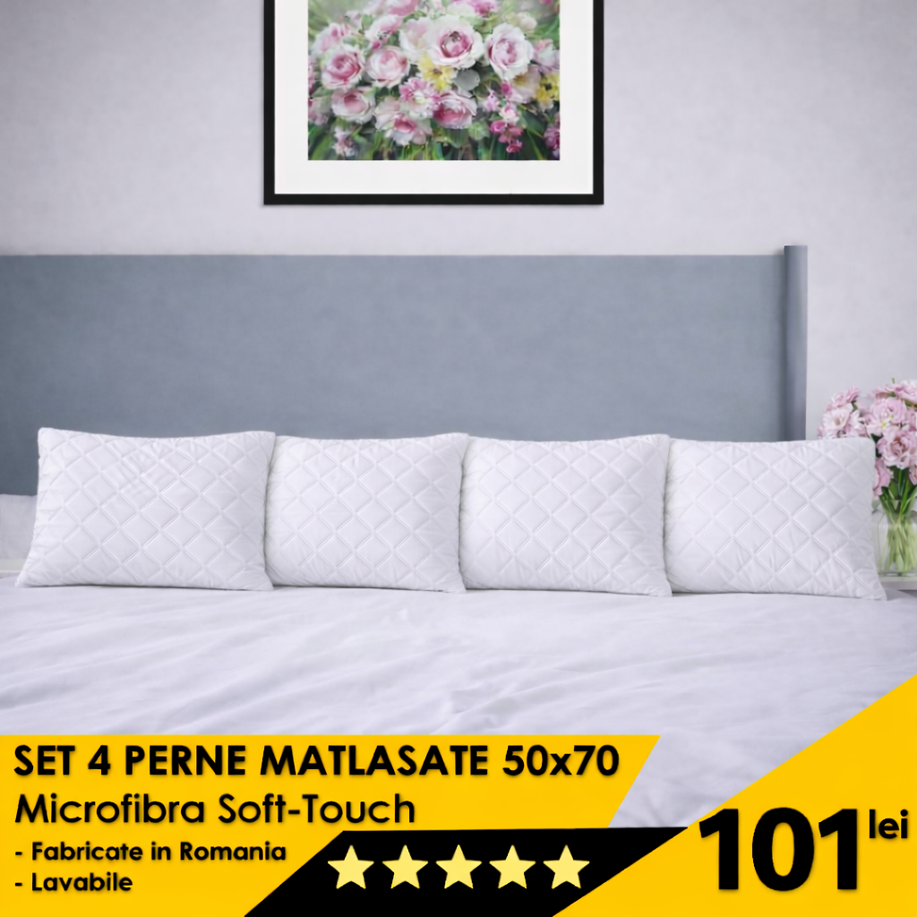 Set 4 Perne Matlasate 50x70cm Microfibra Soft-Touch Set 4 Perne Matlasate 50x70cm Microfibra Soft-Touch