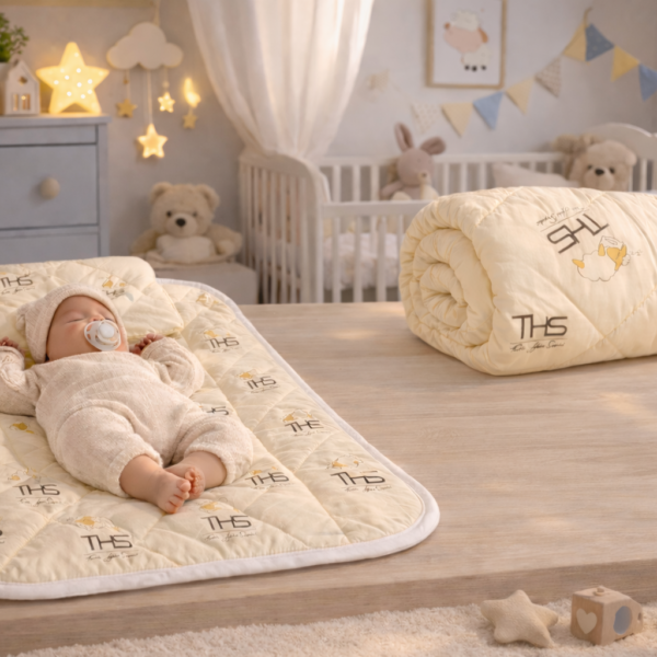 Set Complet Lana Merino Copii/Bebeluși | Pernă 35x45 cm + Pilotă 80x120 cm + Saltea Înfășat 50x70 cm | crem/oita