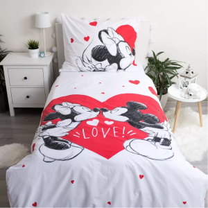 Lenjerie de pat Disney Mickey&Minnie 140x200 cm + față pernă 70x90cm ,Bumbac