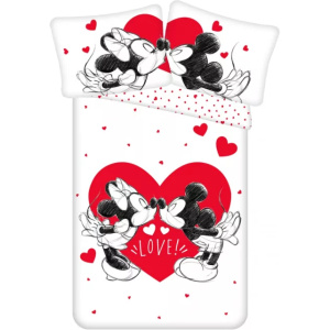 Lenjerie de pat Disney Mickey&Minnie 140x200 cm + față pernă 70x90cm ,Bumbac