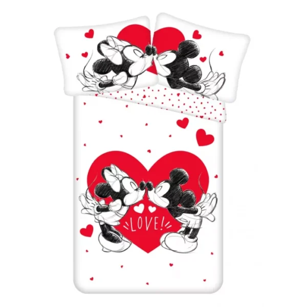 Lenjerie de pat Disney Mickey&Minnie 140x200 cm + față pernă 70x90cm ,Bumbac