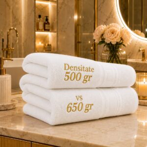 Prosop Pufos de Lux 50×90cm, 100% Bumbac Pieptanat, Zero Twist, 650 g/mp-White Diferente 500gr vs 650 gr