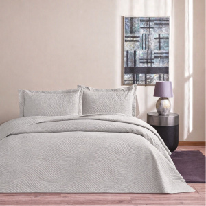 Set Cuvertura Pat matlasata cu 2 fete de perna TAC Deluxe Harlo Antracit 250x260 cm