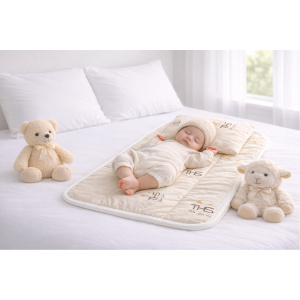 Set Lana Merino Îngrijire Bebeluș | Pernă 35x45 cm 250 g + Saltea Înfășat 50x70 cm | crem/oita