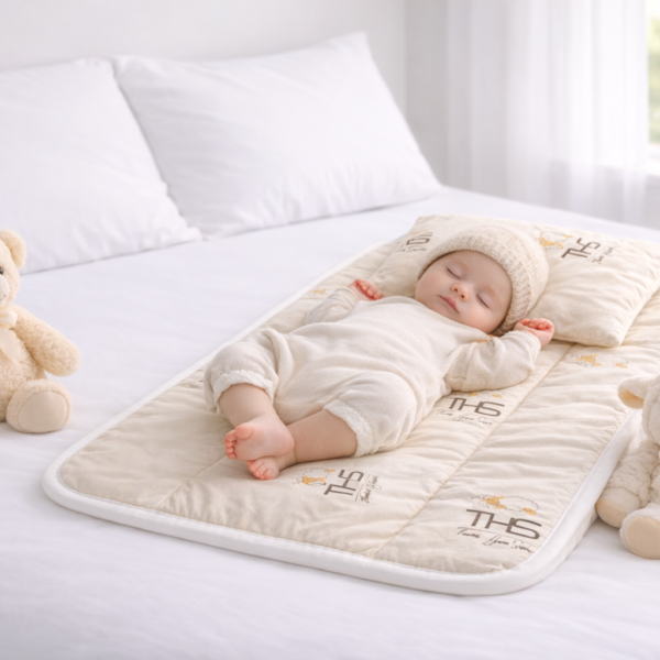 Set Lana Merino Îngrijire Bebeluș | Pernă 35x45 cm 250 g + Saltea Înfășat 50x70 cm | crem/oita