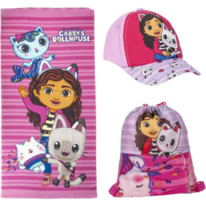 Acasa Set Gabby’s Dollhouse Pink – Prosop 70x140 cm, Geantă Sport și Șapcă Copii