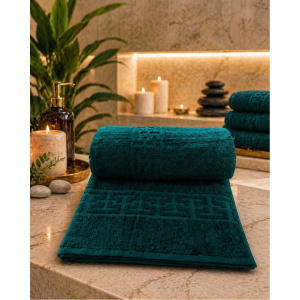 Prosop SPA Hotelier 100x200cm 100% bumbac cardat 500 gr/mp ,Greek Border Green Deep