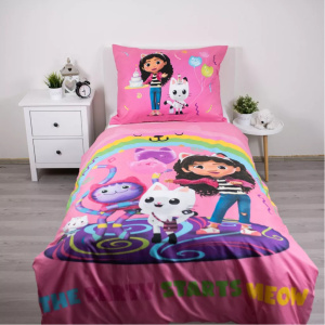 Acasa Lenjerie de pat Gabby's Dollhouse Rainbow140x200 cm + față pernă 70x90cm ,microfibră